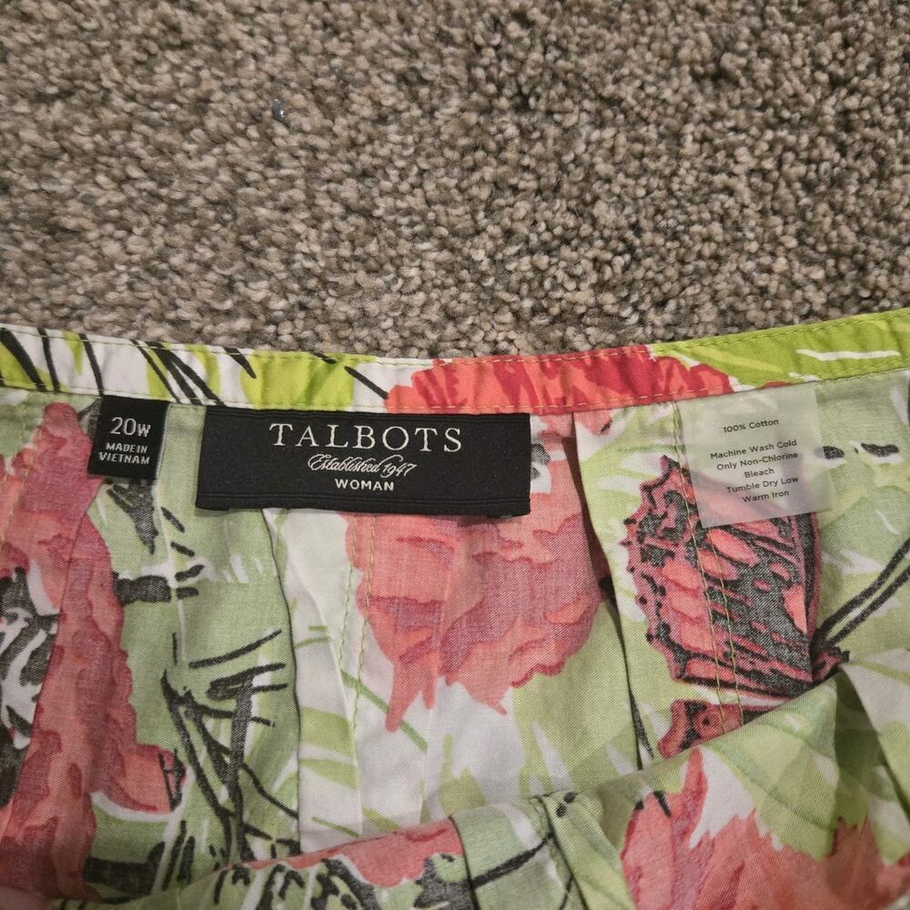Talbots Poppy Butterfly Floral Green and Red Pleated Cotton Skirt 20 W Modest - Picture 5 of 8